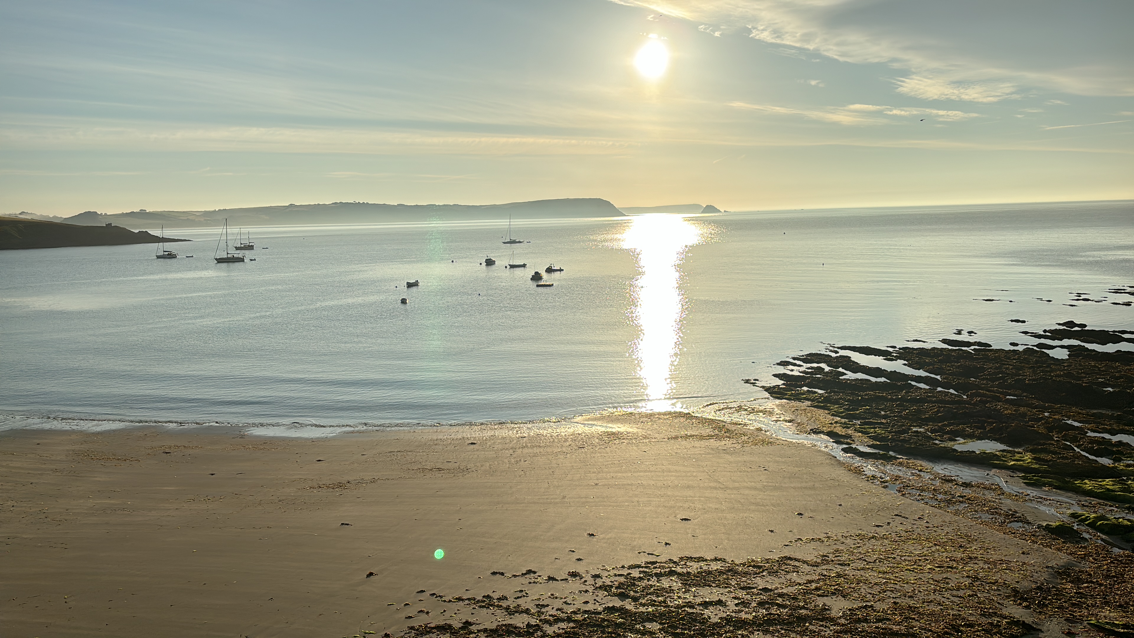 Portscatho beach at low tide, photographed from Top Deck